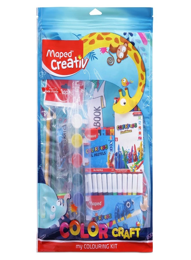 MAPED Color Craft Kit for Colouring Activity| Multi Products Kit with Designer Zipper Pouch|Perfect for Birthday Gift| Stationery Set| Kit of 10 Products, 32units|Chirstman Gift|My Colouring Kit - Image 1